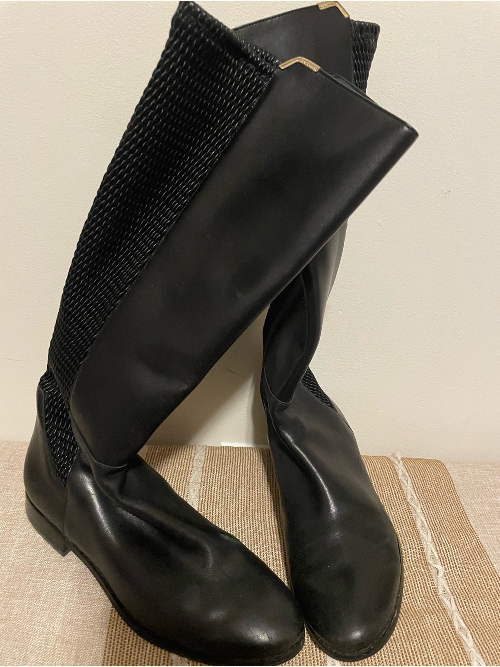 Cole Haan Black Over-the-Knee Riding Boots with Gold Accents